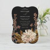 Herfst Bloemen Zwart Waterverf Herfst Bruiloft Kaart (Staand voorkant)