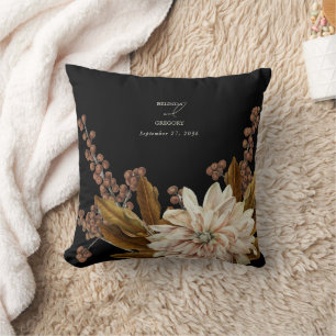 Herfst Bloemen Zwart Waterverf Herfst Bruiloft Kussen