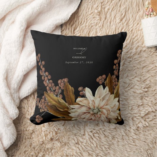 Herfst Bloemen Zwart Waterverf Herfst Bruiloft Kussen (Deken)