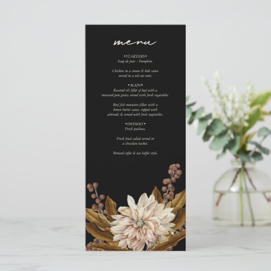 Herfst Bloemen Zwart Waterverf Herfst Bruiloft Menu (Staand voorkant)