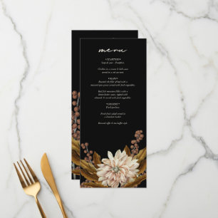 Herfst Bloemen Zwart Waterverf Herfst Bruiloft Menu