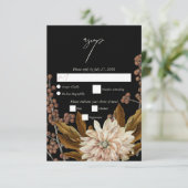 Herfst Bloemen Zwart Waterverf Herfst Bruiloft RSVP Kaartje (Staand voorkant)