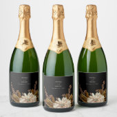 Herfst Bloemen Zwart Waterverf Herfst Bruiloft Sparkling Wijnetiket (Flessen)