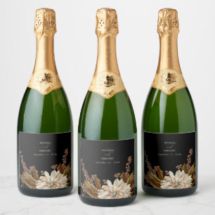 Herfst Bloemen Zwart Waterverf Herfst Bruiloft Sparkling Wijnetiket