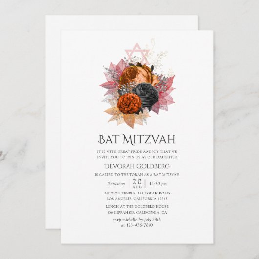 herfst bloemenboeket Bat Mitzvah Kaart (Voorkant / Achterkant)