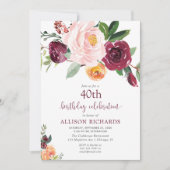 Herfst bloemenbordeaux blozen roze verjaardagsfees kaart (Voorkant)