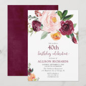Herfst bloemenbordeaux blozen roze verjaardagsfees kaart (Voorkant / Achterkant)