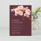 herfst bloemenbordeaux bruiloft Uitnodiging (Staand voorkant)