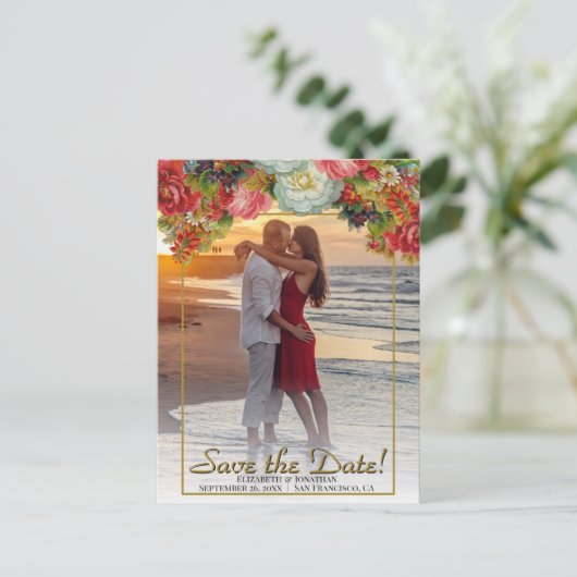  herfst bloemenbruiloft bewaar de datum foto briefkaart (Staand voorkant)