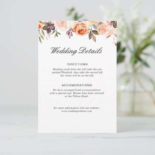 herfst bloemenbruiloft details kaart (Staand voorkant)