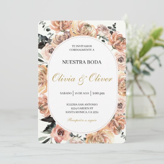 Herfst bloemenbruiloft kaart (Staand voorkant)