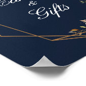herfst bloemenbruiloft marine blauwe kaarten & ges poster (Hoek)