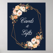 herfst bloemenbruiloft marine blauwe kaarten & ges poster (Voorkant)