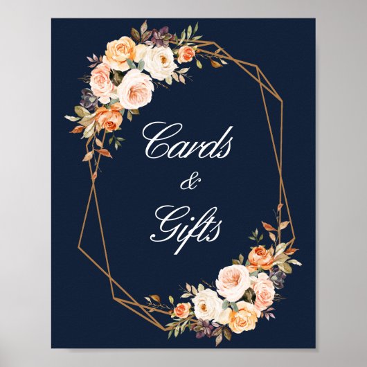 herfst bloemenbruiloft marine blauwe kaarten & ges poster (Voorkant)