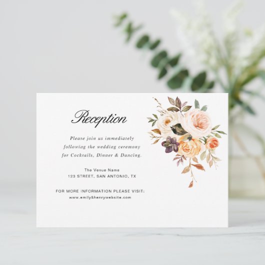 herfst bloemenbruiloft receptie kaart (Staand voorkant)
