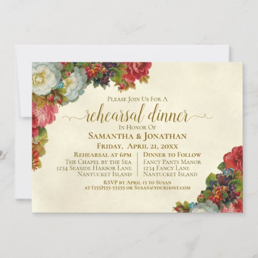 herfst bloemenbruiloft repetitie diner kaart (Voorkant)