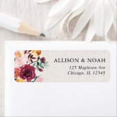 Herfst bloemenbruiloft rustieke waterverf bordeaux etiket (Insitu)