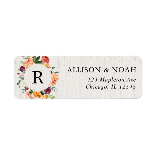 Herfst bloemenbruiloft rustieke waterverf bordeaux etiket (Voorkant)