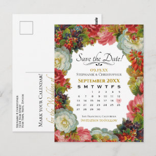 Herfst Bloemenbruiloft Save the Date Calendar Briefkaart