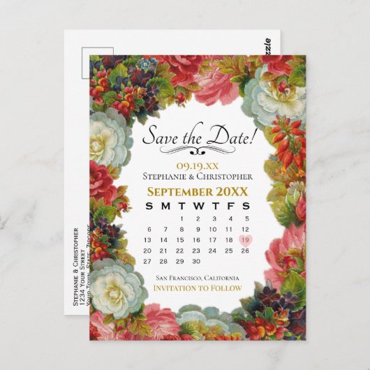  Herfst Bloemenbruiloft Save the Date Calendar Briefkaart (Voorkant / Achterkant)