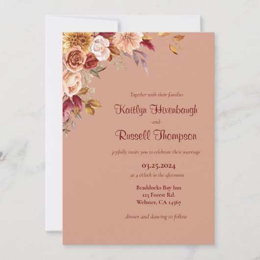 Herfst bloemenbruiloft uitnodiging (Voorkant)