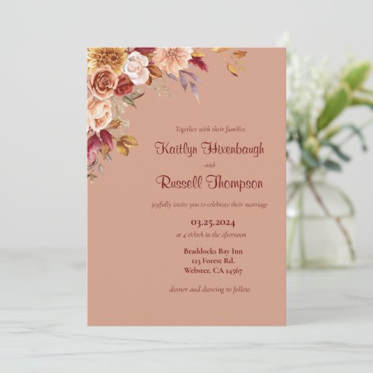 Herfst bloemenbruiloft uitnodiging (Staand voorkant)