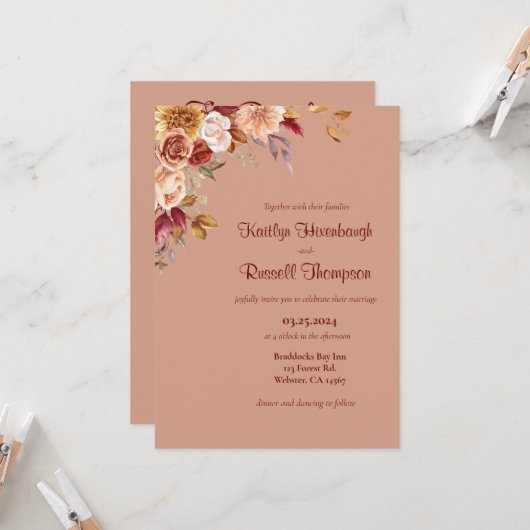 Herfst bloemenbruiloft uitnodiging