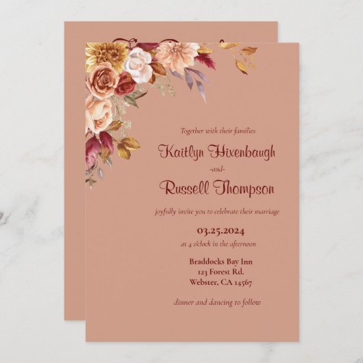 Herfst bloemenbruiloft uitnodiging (Voorkant / Achterkant)