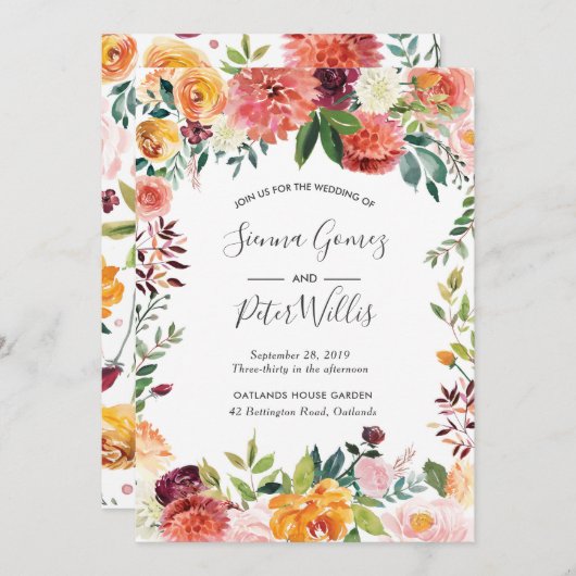 Herfst bloemenbruiloft uitnodiging (Voorkant / Achterkant)