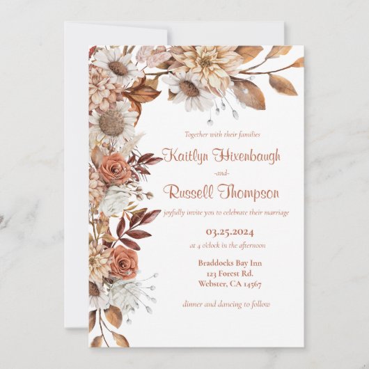Herfst bloemenbruiloft uitnodiging (Voorkant)
