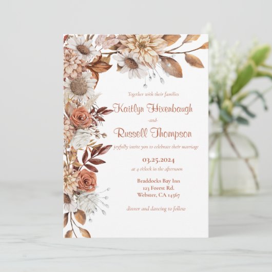 Herfst bloemenbruiloft uitnodiging (Staand voorkant)