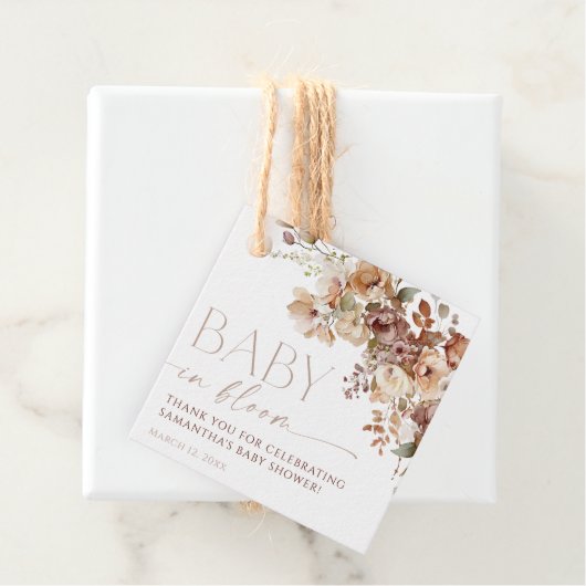 Herfst Bloemenbruine Neutrale baby in Bloomdouche Bedankjes Labels (In situ)