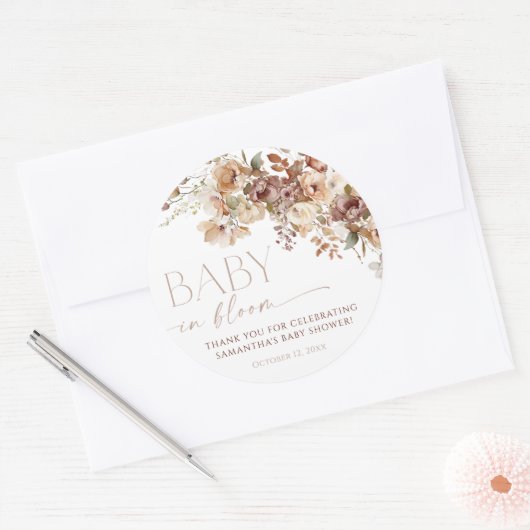 Herfst Bloemenbruine Neutrale baby in Bloomdouche Ronde Sticker (Envelop)