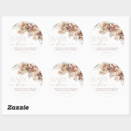 Herfst Bloemenbruine Neutrale baby in Bloomdouche Ronde Sticker (Vel)