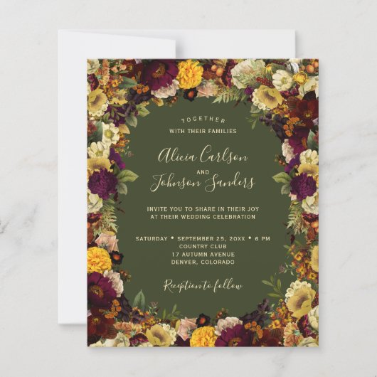Herfst bloemend budget groene trouw uitnodiging (Voorkant)