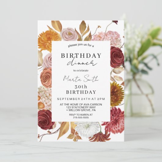 Herfst Bloemendiner Verjaardag Kaart (Staand voorkant)