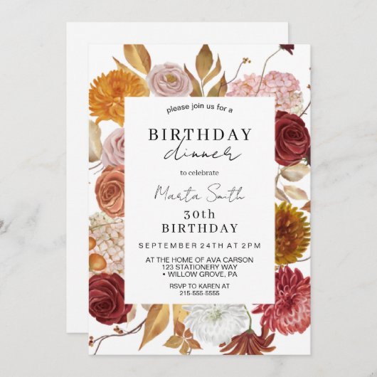 Herfst Bloemendiner Verjaardag Kaart (Voorkant / Achterkant)