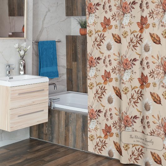 Herfst bloemenelegante retro familienaam gepersona douchegordijn
