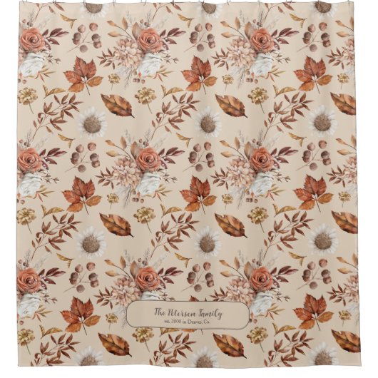 Herfst bloemenelegante retro familienaam gepersona douchegordijn (Voorkant)
