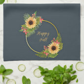 Herfst bloemenframe met aanpasbare tekst theedoek (Gevouwen)