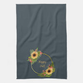 Herfst bloemenframe met aanpasbare tekst theedoek (Verticaal)