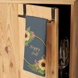 Herfst bloemenframe met aanpasbare tekst theedoek