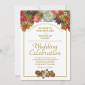 herfst bloemengoud wit marsala bruiloft kaart (Voorkant)