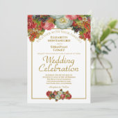 herfst bloemengoud wit marsala bruiloft kaart (Staand voorkant)