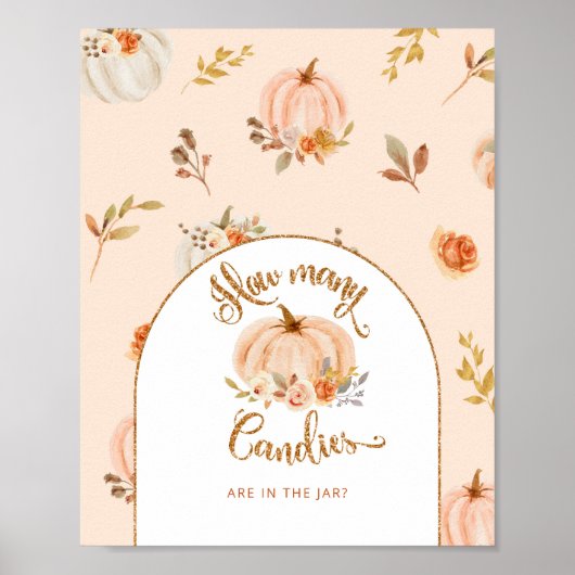 Herfst bloemengouden folie pompoen hoeveel snoepje poster (Voorkant)