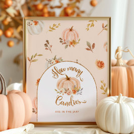 Herfst bloemengouden folie pompoen hoeveel snoepje poster