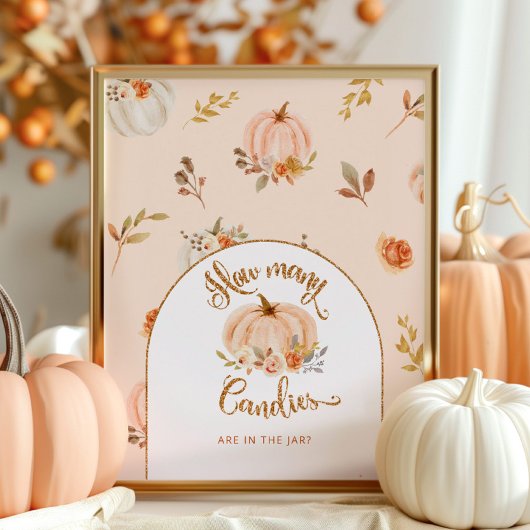 Herfst bloemengouden folie pompoen hoeveel snoepje poster