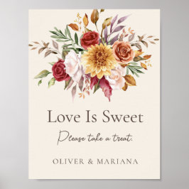 Herfst bloemenivoor bruiloft liefde is lief teken poster