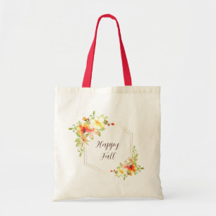 Herfst bloemenkader met aanpasbare tekst tote bag