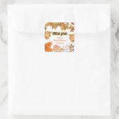 Herfst bloemenkrans pompoen goud bedank favor vierkante sticker (Tas)
